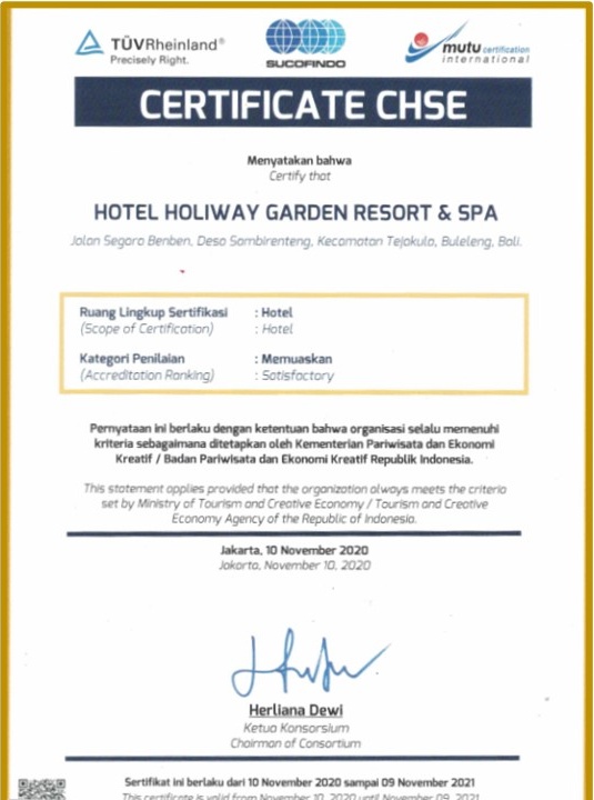 CHSE certificate hotel with
